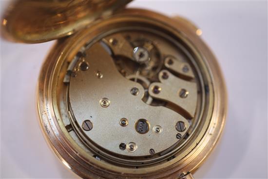 A late 19th century continental 14ct gold jacquemart automaton quarter repeating hunter pocket watch,